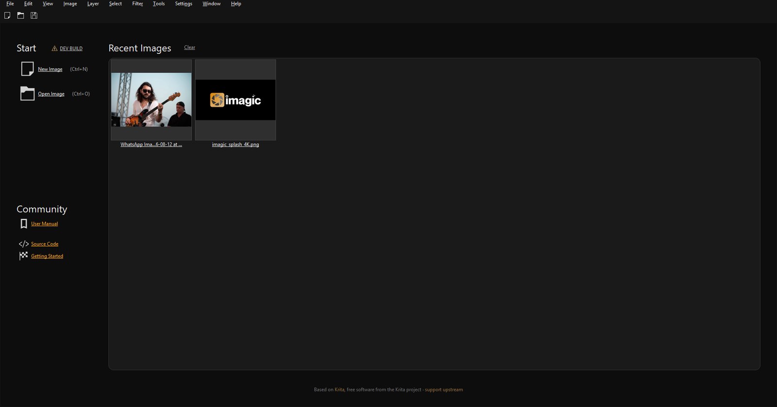 imagic studio start screen in the dark imagic theme